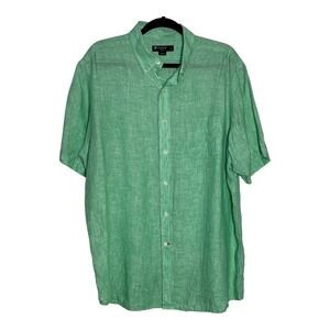 CRIMEUX Classics Mens XL Green Linen Button Down Short Sleeve Shirt